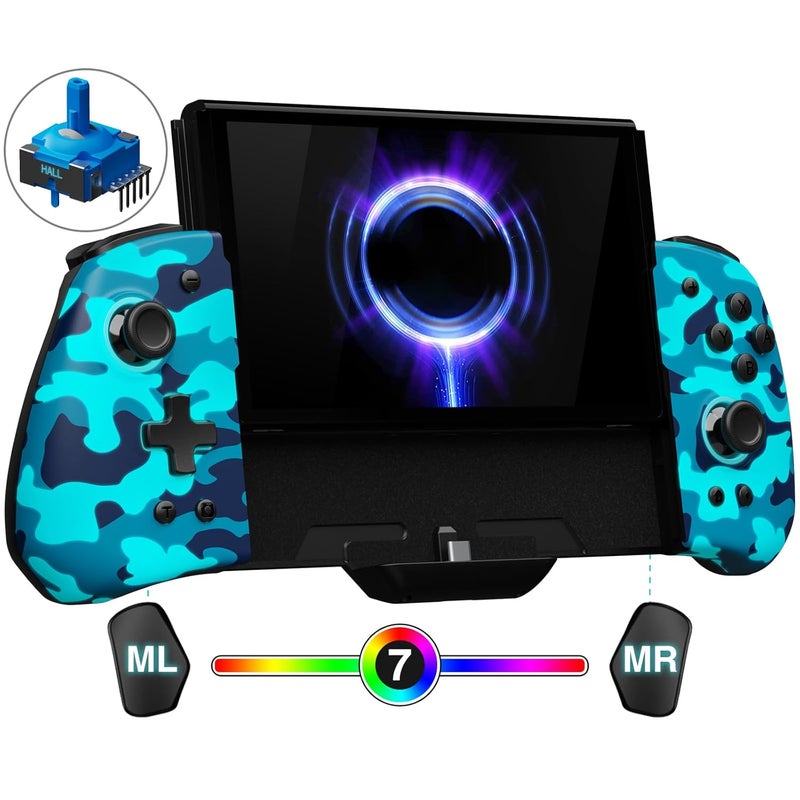 FUNLAB Switch Handheld Controller for Nintendo Switch Joycon Replacement, Camo Blue Switch Joypad Controller, Ergonomic One Piece Controles Customizable with Adjustable Color, Turbo, Mapping - Image 1